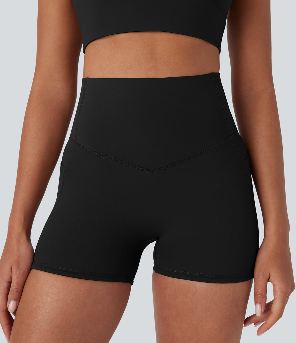 High Waisted Butt Lifting Tummy Control Pocket Shaping Training Biker Shorts 3'' — Black — view 6