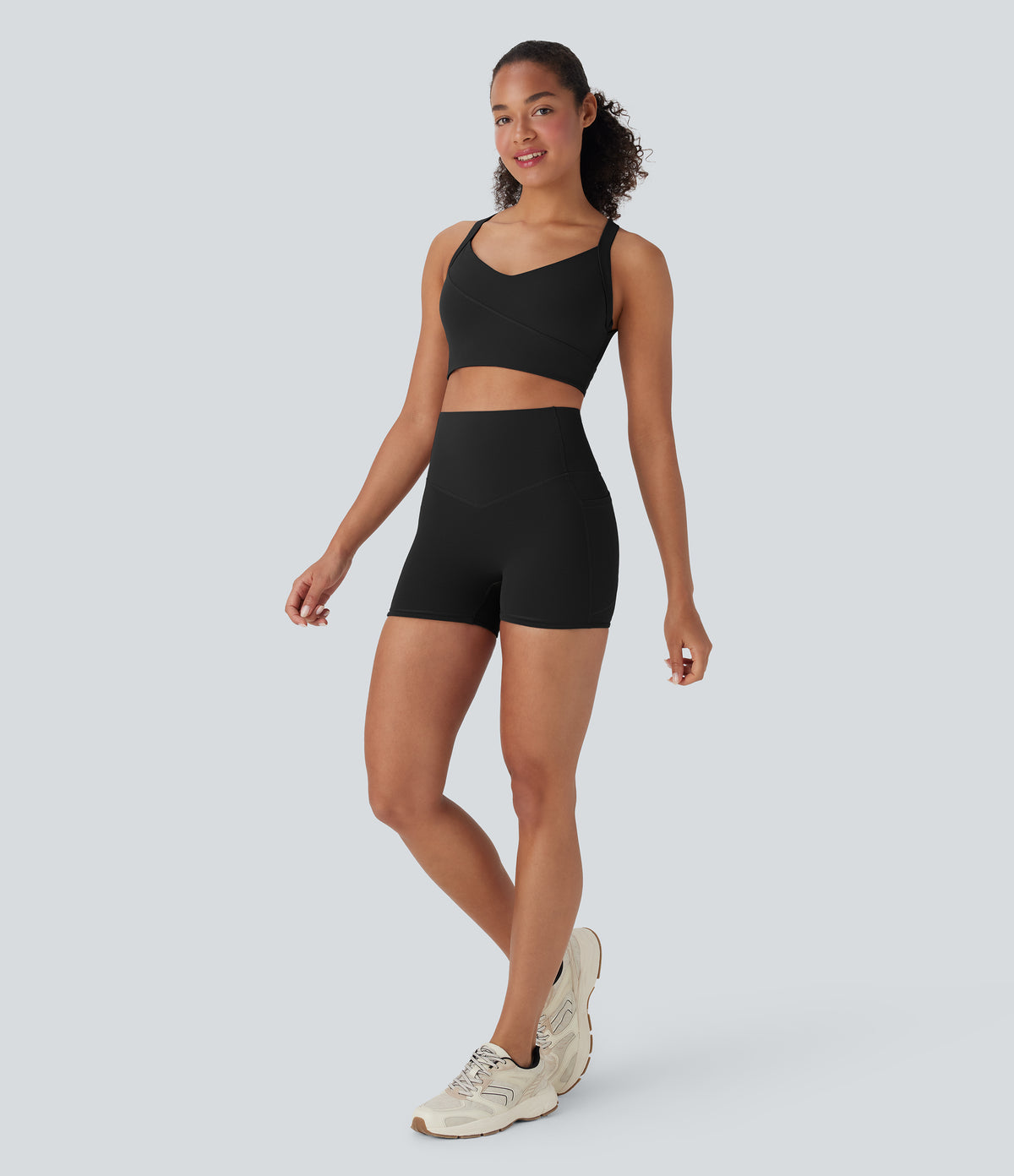 High Waisted Butt Lifting Tummy Control Pocket Shaping Training Biker Shorts 3'' — Black — view 8