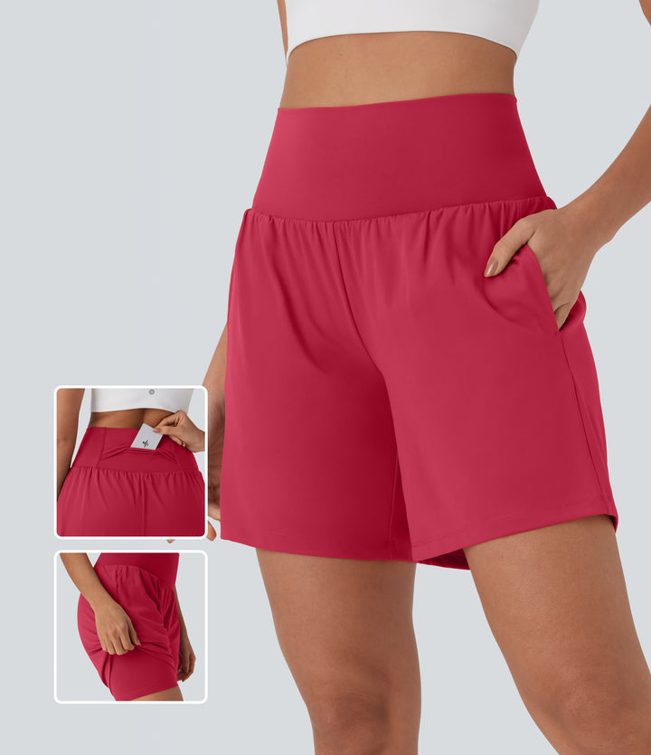 Airy Super High Waisted 2-in-1 InstantCool Yoga Shorts 7" with Pockets — Winterberry — view 1