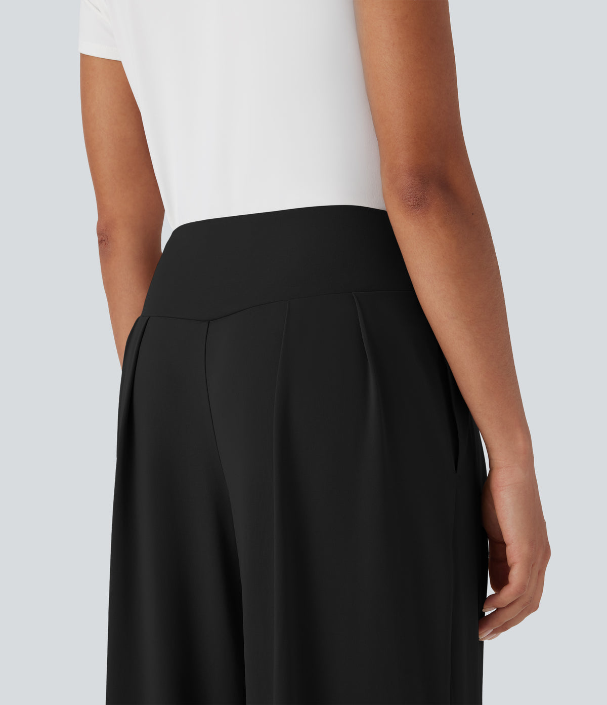 High Waisted Wide Leg Casual Trousers with Pockets — Black — view 4