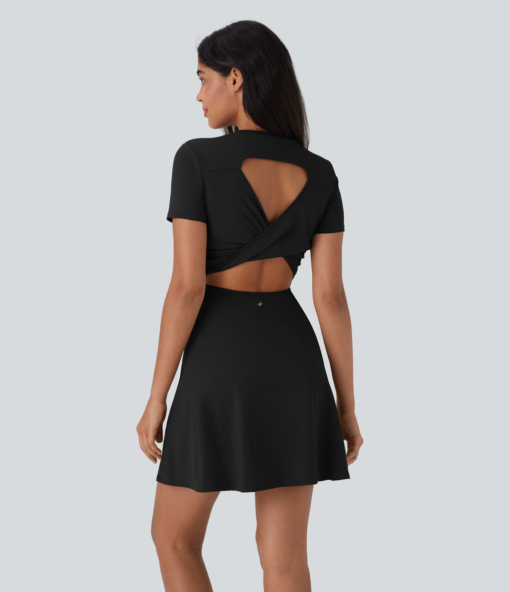 Cut Out Flare Mini Dance Active Dress D-F Cups — Black — view 7