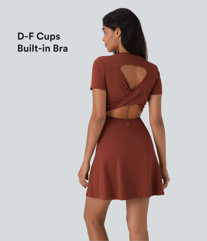 Cut Out Flare Mini Dance Active Dress D-F Cups — Brandy Brown — view 1