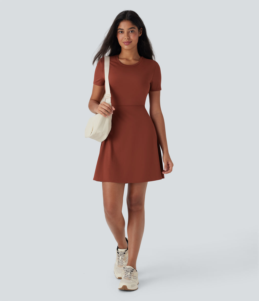 Cut Out Flare Mini Dance Active Dress D-F Cups — Brandy Brown — view 6