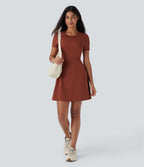 Cut Out Flare Mini Dance Active Dress D-F Cups — Brandy Brown — view 6