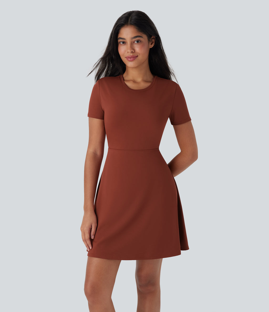 Cut Out Flare Mini Dance Active Dress D-F Cups — Brandy Brown — view 2