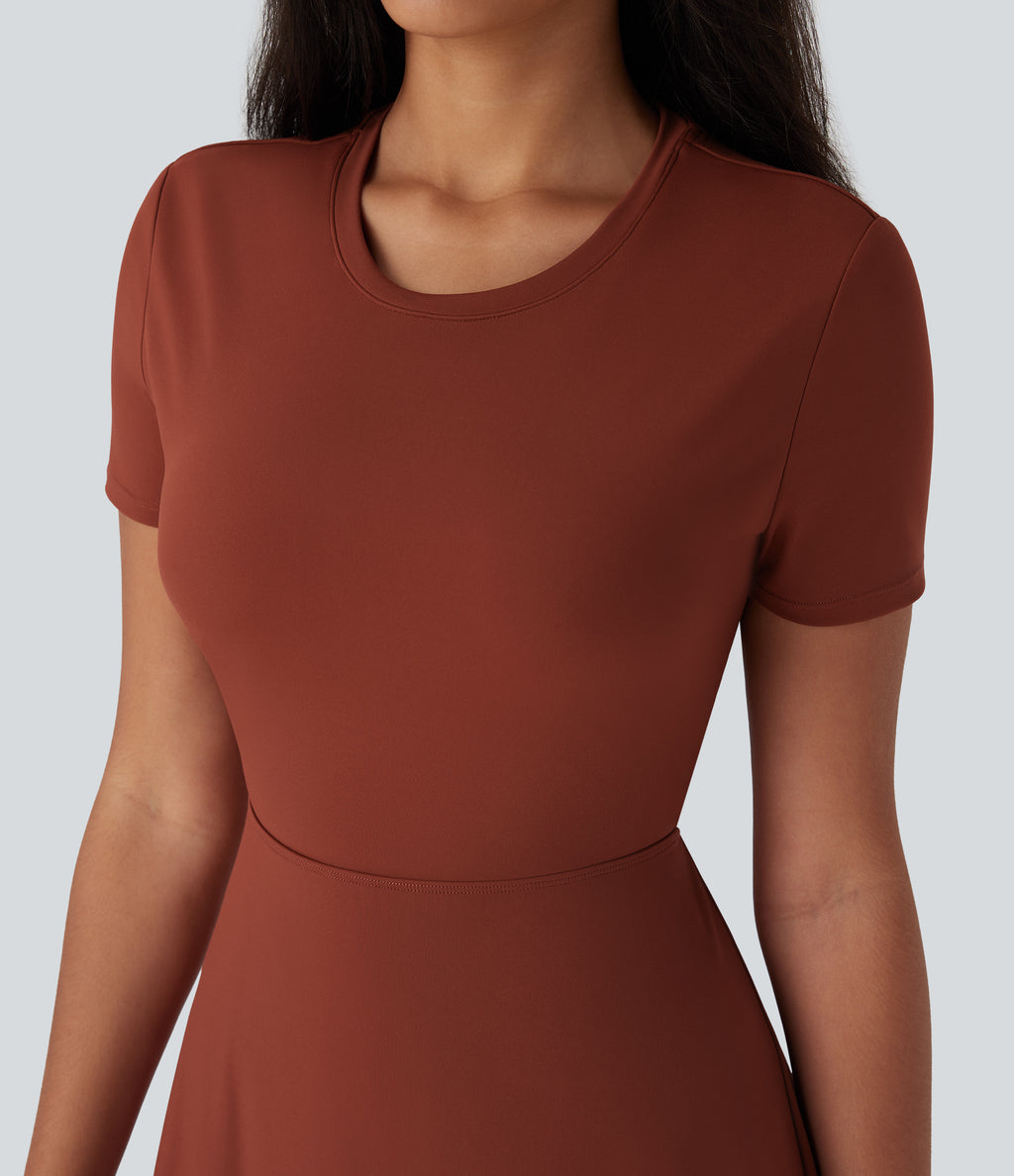 Cut Out Flare Mini Dance Active Dress D-F Cups — Brandy Brown — view 5