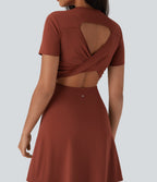 Cut Out Flare Mini Dance Active Dress D-F Cups — Brandy Brown — view 4