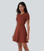 Cut Out Flare Mini Dance Active Dress D-F Cups — Brandy Brown — view 3