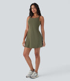 Plush Double Straps 2-Piece Pockets Slip Dance Active Dress D-F Cups — Grass Grey Green — view 7
