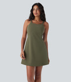 Plush Double Straps 2-Piece Pockets Slip Dance Active Dress D-F Cups — Grass Grey Green — view 2