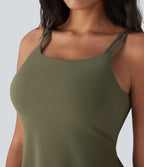 Plush Double Straps 2-Piece Pockets Slip Dance Active Dress D-F Cups — Grass Grey Green — view 5