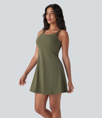 Plush Double Straps 2-Piece Pockets Slip Dance Active Dress D-F Cups — Grass Grey Green — view 3