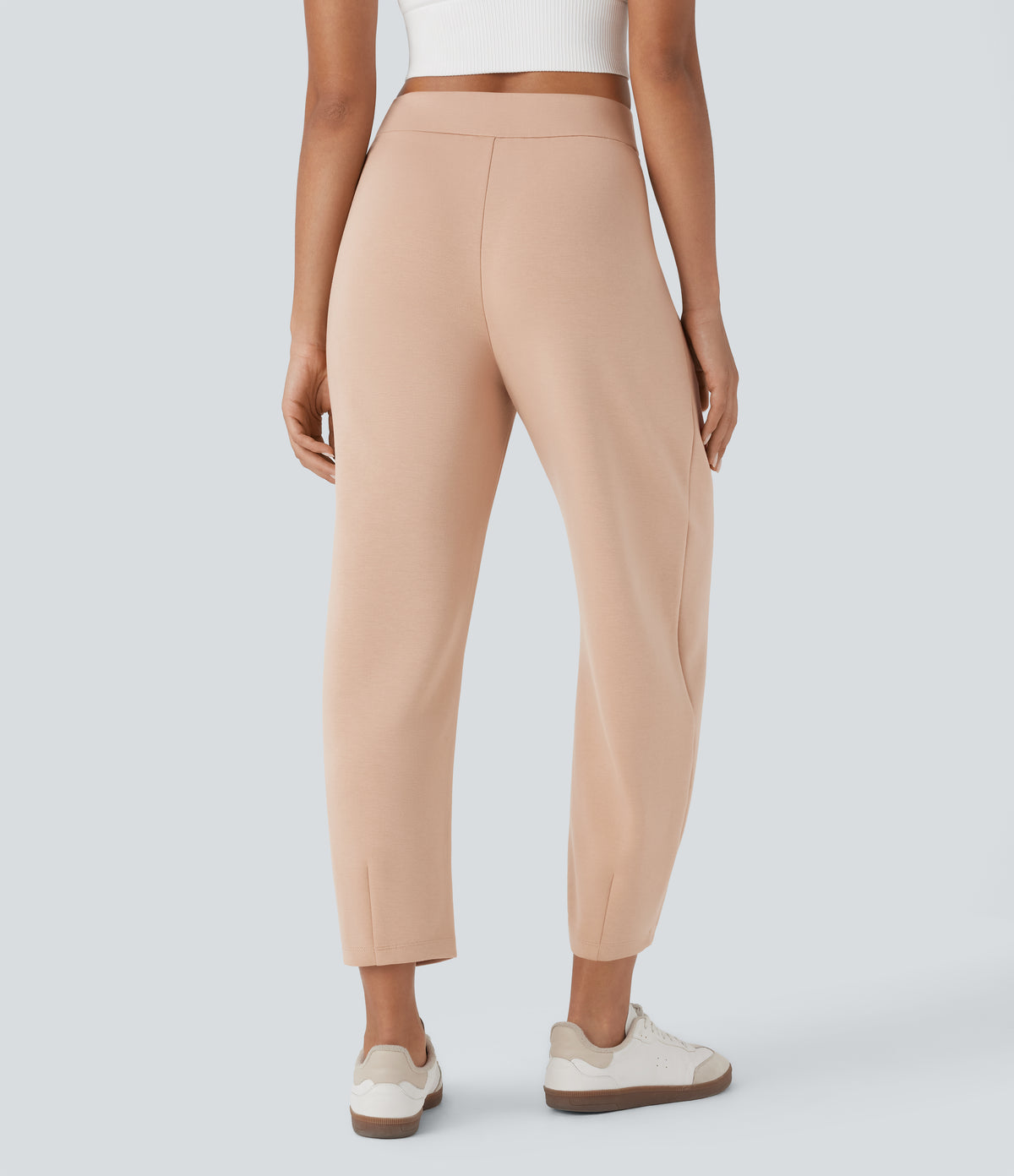 High Waisted Barrel Leg Casual Trousers with Pockets — Pastel Rose Tan — view 2