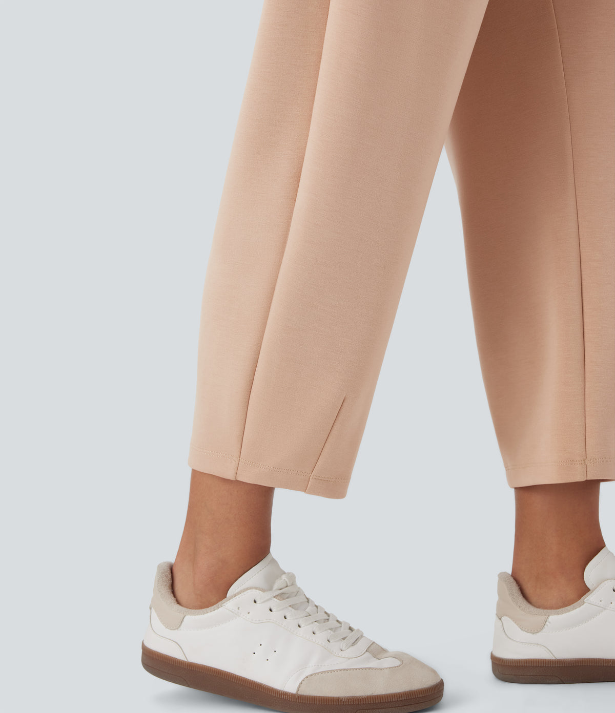 High Waisted Barrel Leg Casual Trousers with Pockets — Pastel Rose Tan — view 5