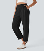 High Waisted Barrel Leg Casual Trousers with Pockets — Black — view 7