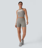 OneForm Seamless Flow High Waisted Ruched Yoga Biker Shorts 4'' — Silent Storm — view 6