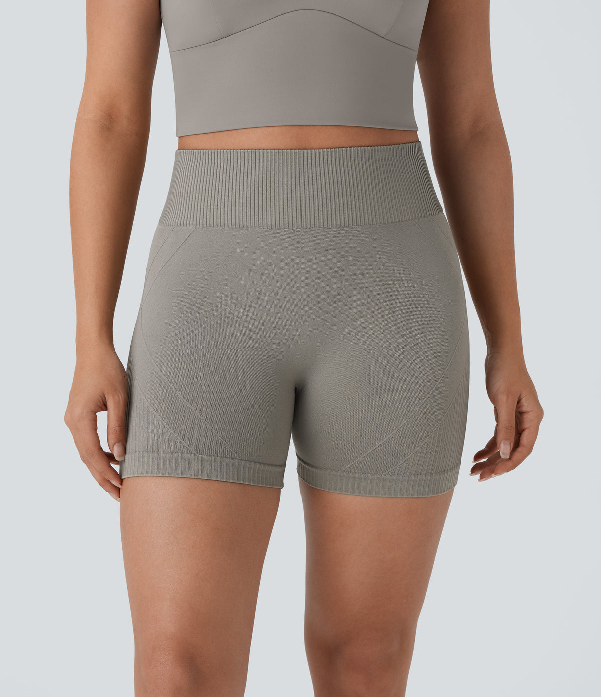 OneForm Seamless Flow High Waisted Ruched Yoga Biker Shorts 4'' — Silent Storm — view 1