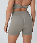 OneForm Seamless Flow High Waisted Ruched Yoga Biker Shorts 4'' — Silent Storm — view 5