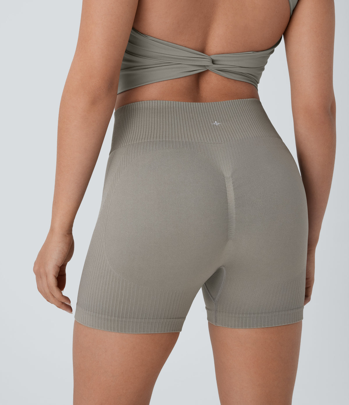 OneForm Seamless Flow High Waisted Ruched Yoga Biker Shorts 4'' — Silent Storm — view 5