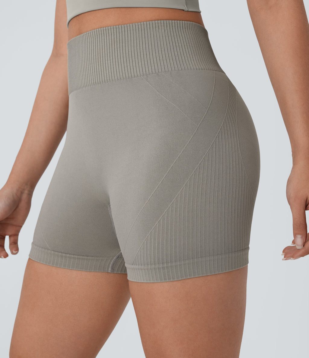 OneForm Seamless Flow High Waisted Ruched Yoga Biker Shorts 4'' — Silent Storm — view 4