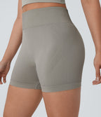 OneForm Seamless Flow High Waisted Ruched Yoga Biker Shorts 4'' — Silent Storm — view 4