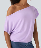 One Shoulder Short Sleeve Casual Top — Far Purple — view 6