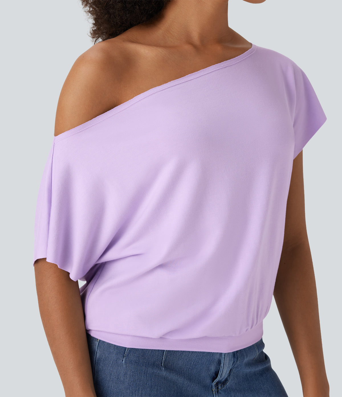 One Shoulder Short Sleeve Casual Top — Far Purple — view 6