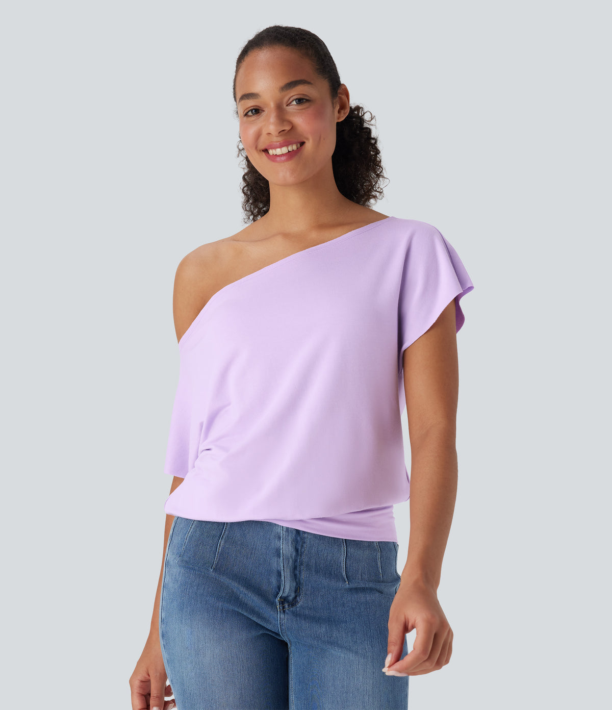 One Shoulder Short Sleeve Casual Top — Far Purple — view 4