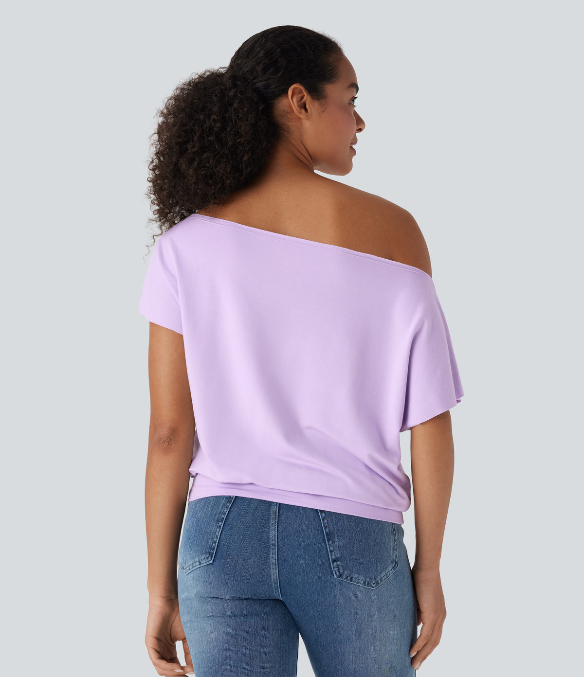 One Shoulder Short Sleeve Casual Top — Far Purple — view 2