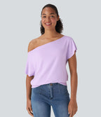 One Shoulder Short Sleeve Casual Top — Far Purple — view 1