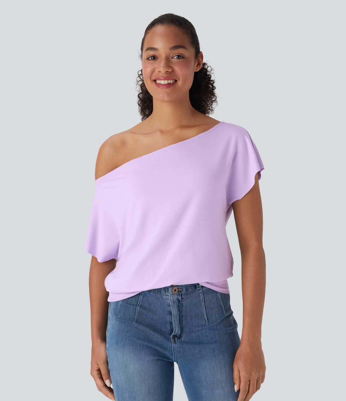 One Shoulder Short Sleeve Casual Top — Far Purple — view 1