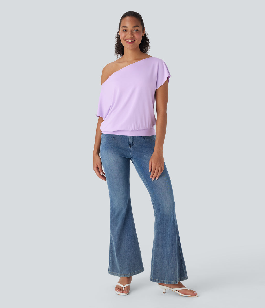 One Shoulder Short Sleeve Casual Top — Far Purple — view 8