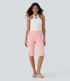 Mid Rise Lace Up Capri Casual Trousers with Back Pockets — Veiled Pink — view 6