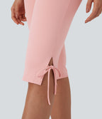 Mid Rise Lace Up Capri Casual Trousers with Back Pockets — Veiled Pink — view 5