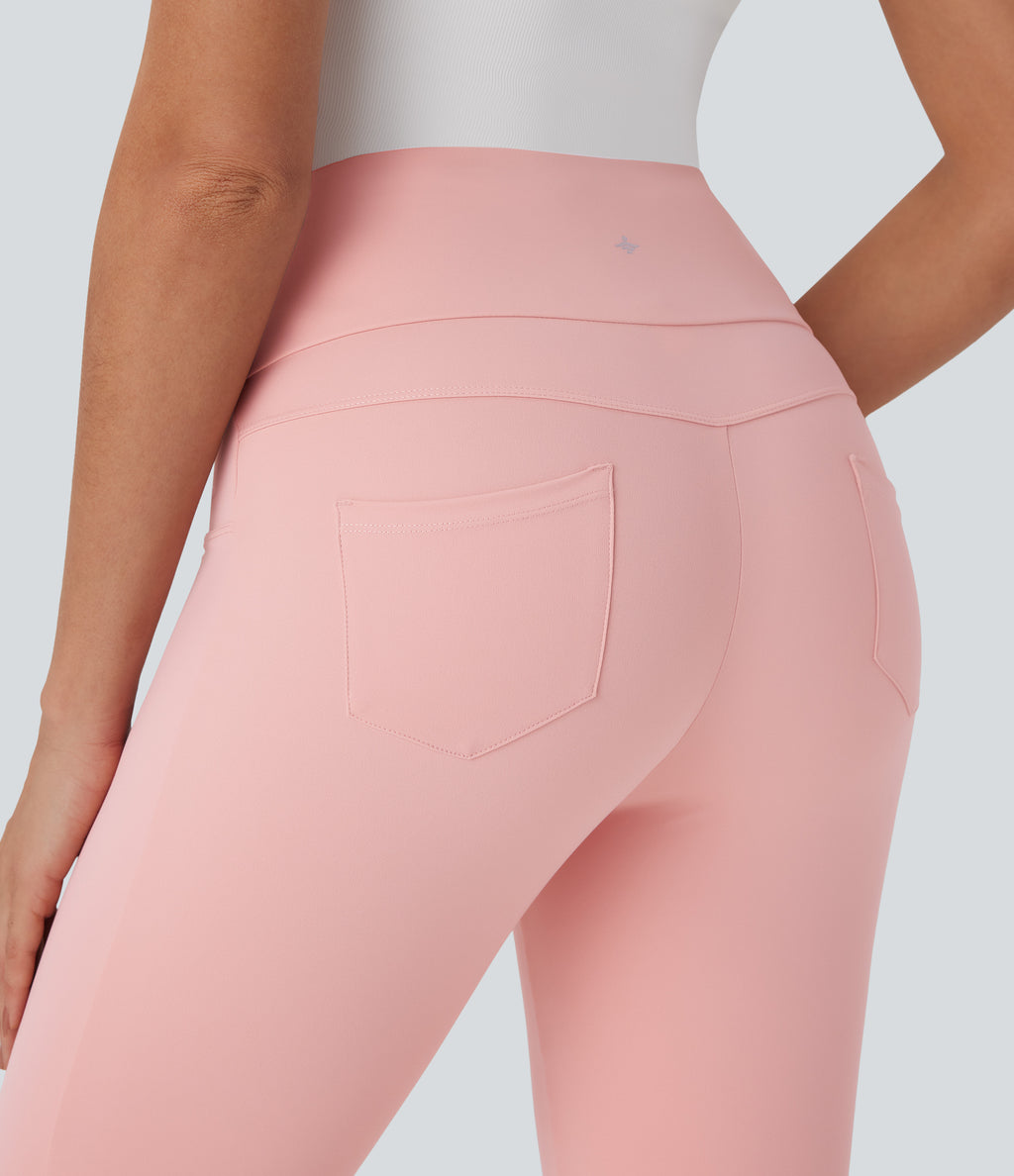 Mid Rise Lace Up Capri Casual Trousers with Back Pockets — Veiled Pink — view 4