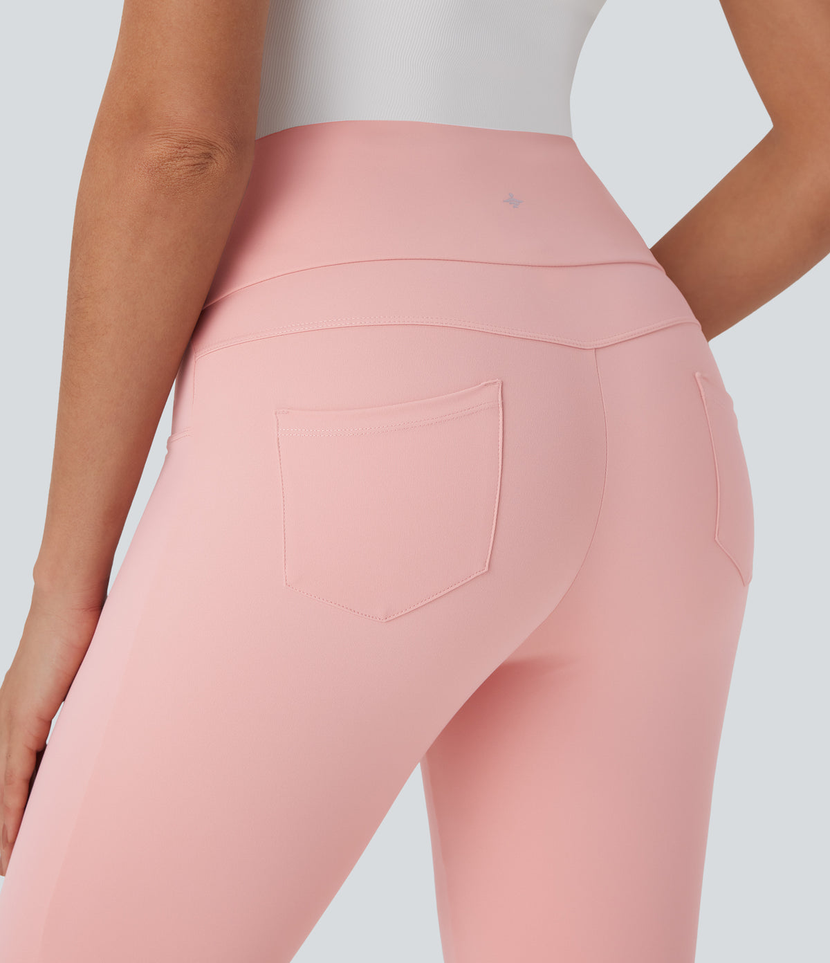 Mid Rise Lace Up Capri Casual Trousers with Back Pockets — Veiled Pink — view 4