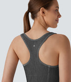 Square Neck Racerback Washed Stretchy Knit Denim Tennis Bodysuit — Meteorite Black Denim — view 6