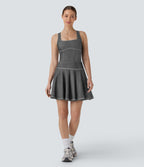 Square Neck Racerback Washed Stretchy Knit Denim Tennis Bodysuit — Meteorite Black Denim — view 8