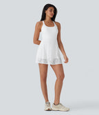 Lace Backless Twisted 2-in-1 Mini Dance Active Dress with Pockets — White — view 8