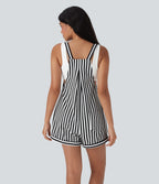 Pockets Stripe Waffle Dungarees — Black White Horizontal Stripe — view 2