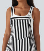 Pockets Stripe Waffle Dungarees — Black White Horizontal Stripe — view 4