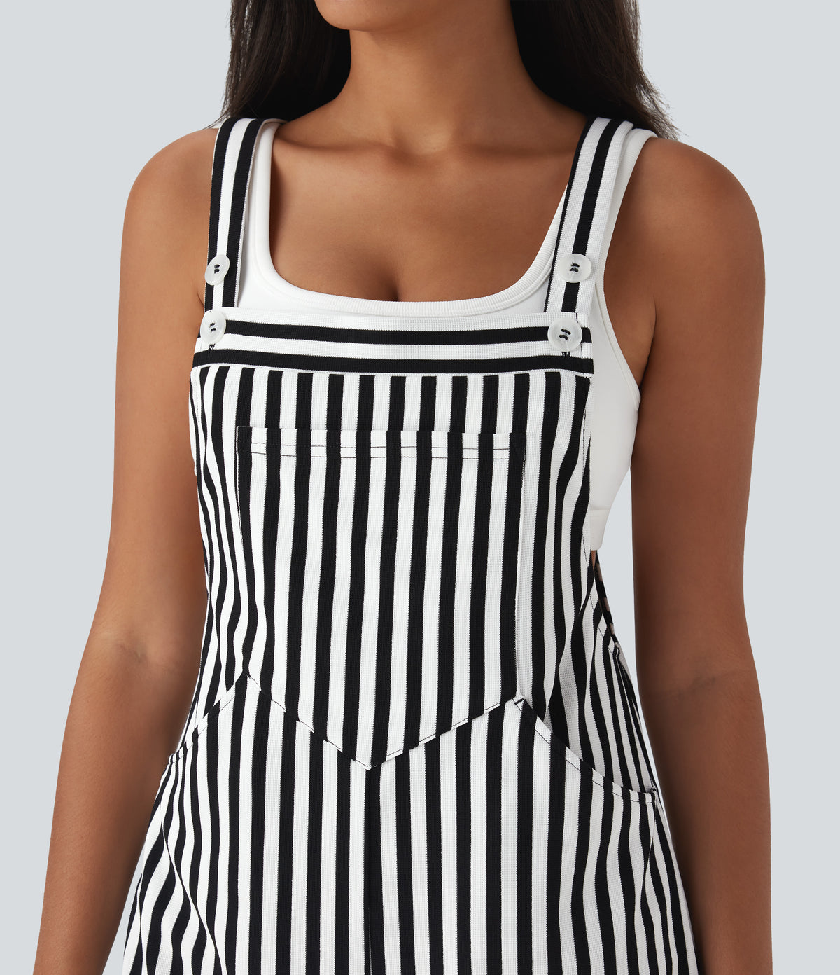 Pockets Stripe Waffle Dungarees — Black White Horizontal Stripe — view 4