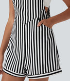 Pockets Stripe Waffle Dungarees — Black White Horizontal Stripe — view 6