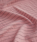 Collared Short Sleeve Button Stripe Work Linen-Feel Shirt — Candy Pink Black Yarn Dye Stripes — view 7
