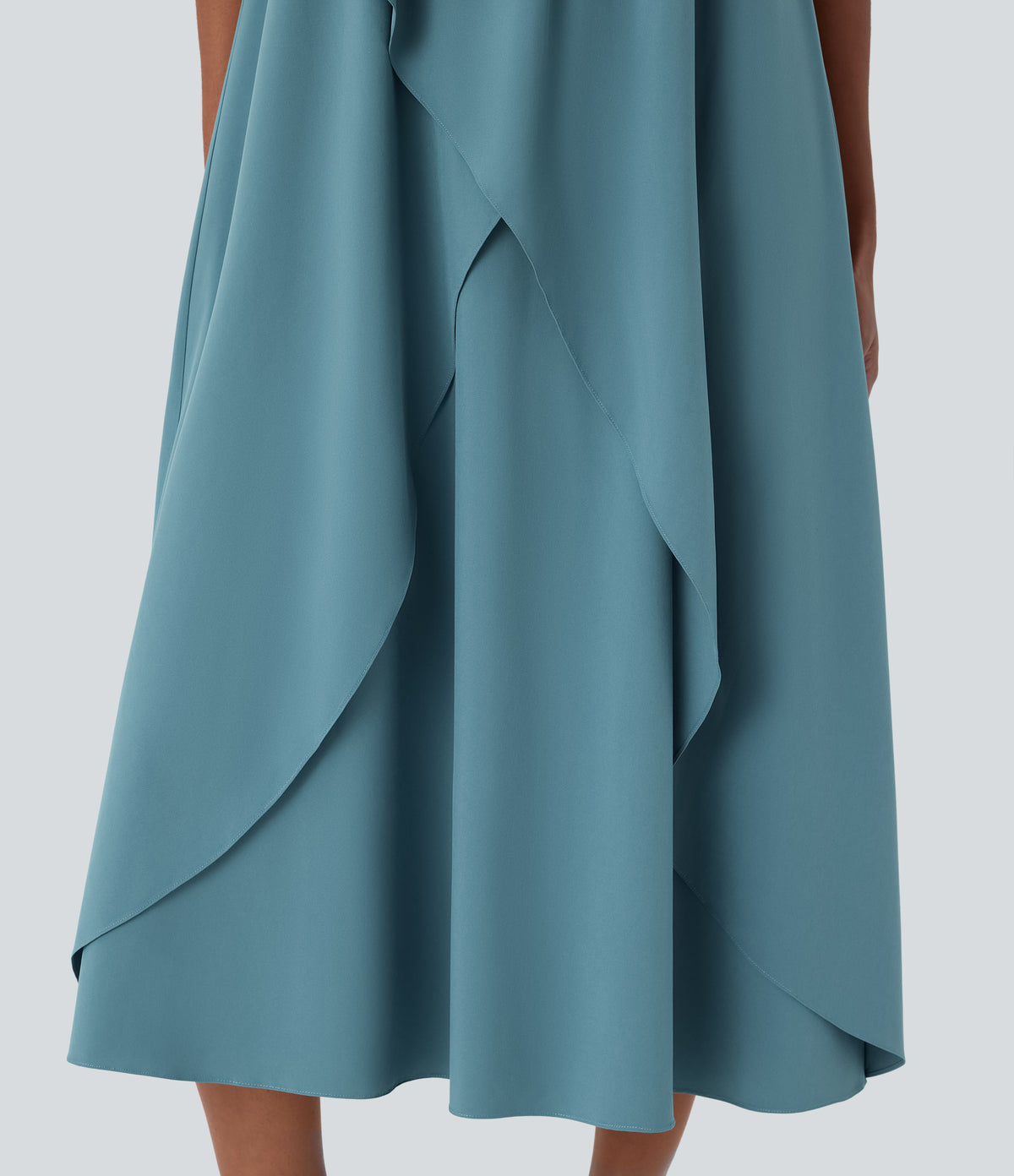 V Neck Sleeveless Layered Flowy Quick Dry Midi Casual Dress — Stone Blue — view 6