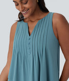 V Neck Sleeveless Layered Flowy Quick Dry Midi Casual Dress — Stone Blue — view 4