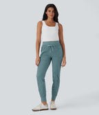 High Waisted Drawstring Tapered Travel Joggers with Side Zip Pockets — Arctic — view 6