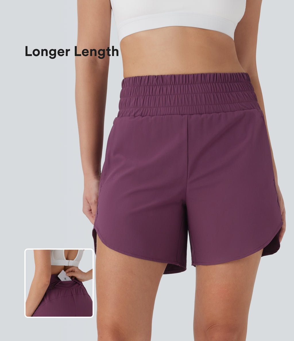High Waisted Multiple Pockets 2-in-1 Curved Hem Quick Dry Running Shorts 5.5''-Longer Length — Amaranth — view 1
