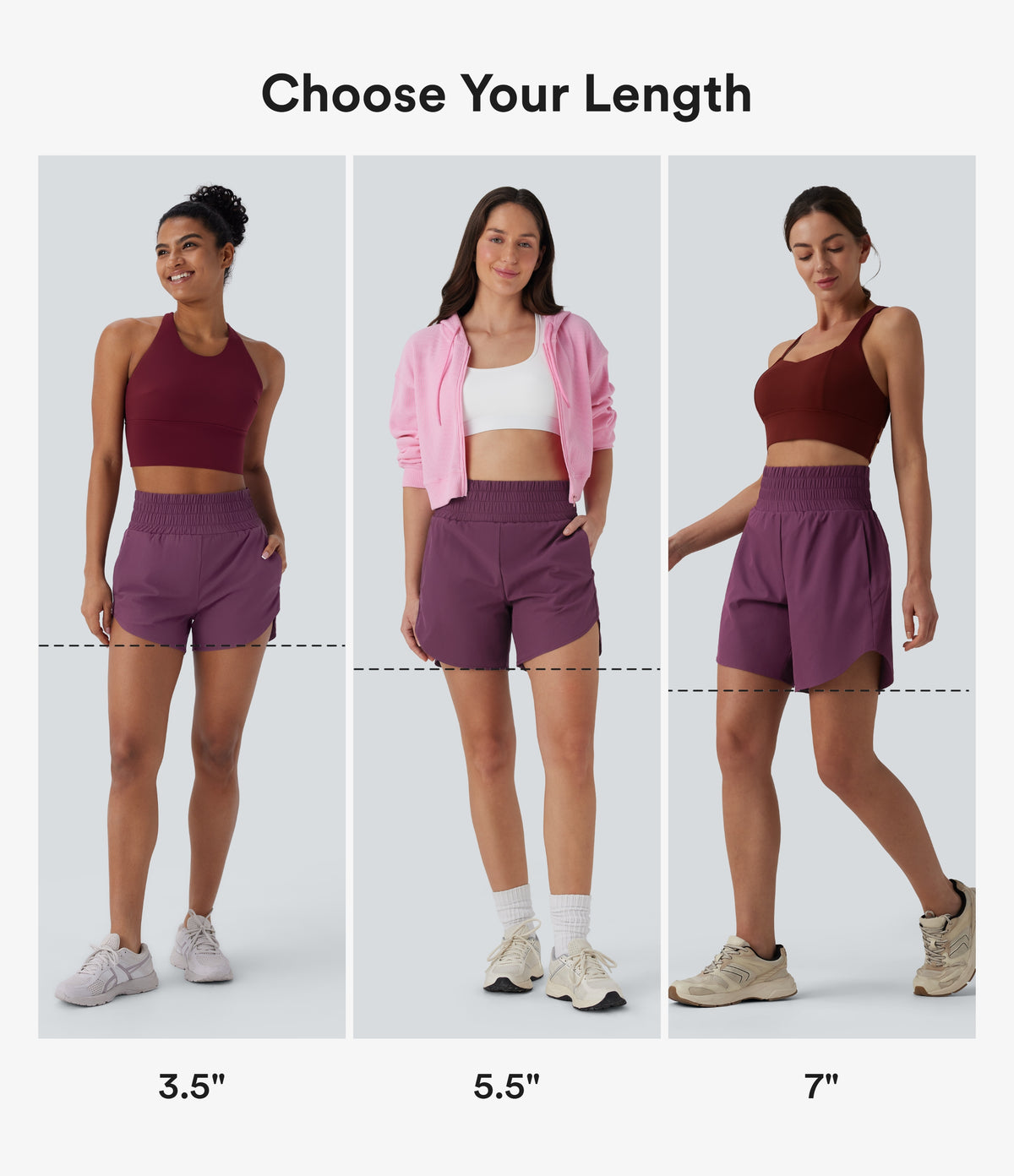 High Waisted Multiple Pockets 2-in-1 Curved Hem Quick Dry Running Shorts 5.5''-Longer Length — Amaranth — view 2