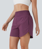 High Waisted Multiple Pockets 2-in-1 Curved Hem Quick Dry Running Shorts 5.5''-Longer Length — Amaranth — view 4